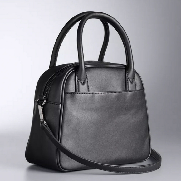 New Vera Wang Simply Vera Suni Geo Bowler Tote Black Top Handle Shoulder Bag - Picture 3 of 4